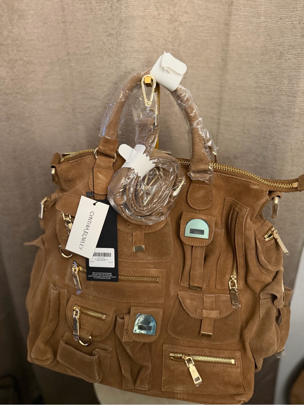 Cynthia Rowley Suede Tote in Tan with Gold Hardware
